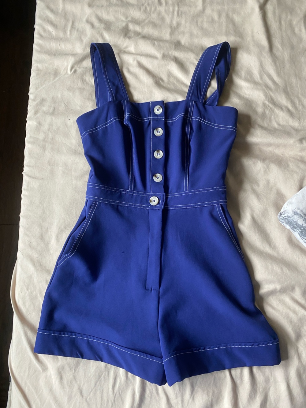 She and Sky Royal Blue Button-Front Romper